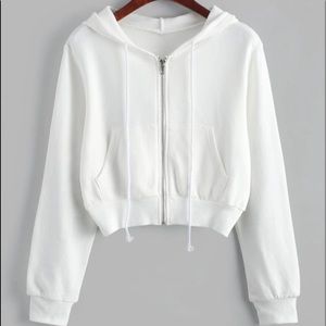White Cropped Zip Up Jacket